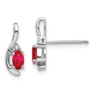 14K Solid White Gold Ruby Diamond Dangle Earrings - Picture 1 of 4
