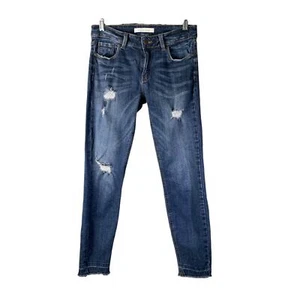 Eunina Jeans Womens 26 Blue Denim Kitty Low Rise Skinny Crop Distressed Raw Hem - Picture 1 of 10