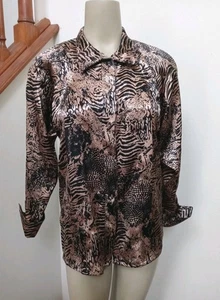 Womens S Bust 37 Shirt High Or Reg Collar Animal Print Karen By Anette & Mika - Picture 1 of 11