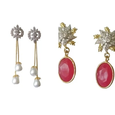 2 piezas Bollywood Estilo Tono Oro India Kundan Perla Gota Jhumka AD CZ... - Imagen 1 de 4