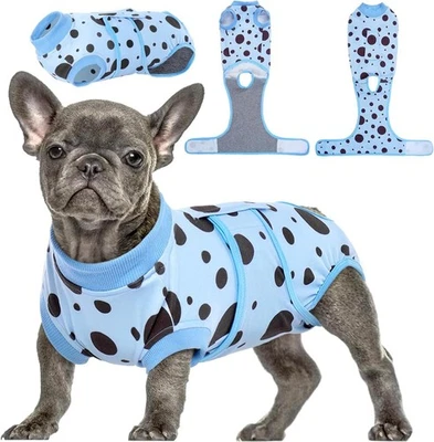 Kuoser 狗外科恢复套装防舔宠物手术套装,PolkaDot 蓝色,XL — 第 1/4 张图片