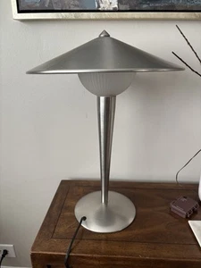Vintage 20" Chrome Atomic Table Desk Lamp Flying Saucer UFO Shade MCM 3Way Touch - Picture 1 of 8