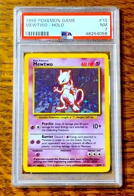 1999 Pokemon ~ Mewtwo Holo Card #10 ~ PSA 7 ~ Unlimited Base Set WOTC Fresh Cert - Image 1 of 2
