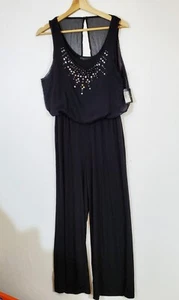 NWT Style & Co Black Embellished Jumpsuit Size Small Sheer Chiffon - Picture 1 of 7
