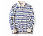 Men Classic Lapel Shirts Breton Stripe Shirt Retro Long Sleeve Sailor's T-Shirt