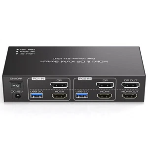 HDMI+Displayport KVM Switch 2 Monitors 2 Computers 4K@60Hz KVM Switcher for Two - Photo 1/13