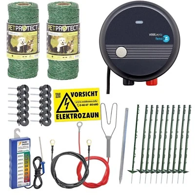 Hundezaun Komplettset 300m Litze grün 20 Pfähle Weidezaun Zaunprüfer Zaun