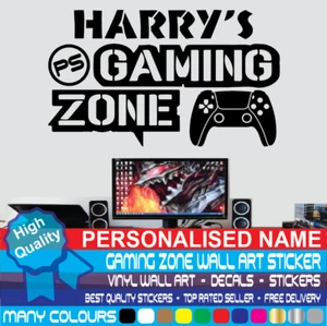 Personalised Name Gaming Zone Gamer Wall Art Decals Stickers Vinyl Boys Bedroom - Picture 1 of 12