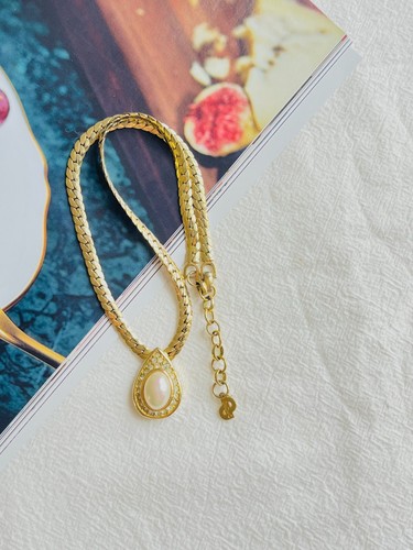 Collana Christian Dior vintage anni 70 grande ovale perle cristalli goccia acqua