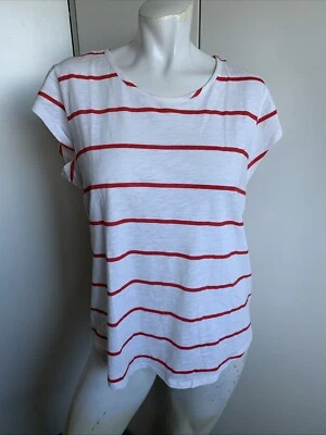 Le Tigre women’s size large white striped cap sleeve T-shirt 100% cotton - Image 1 of 4