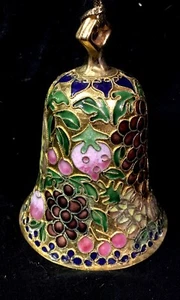 Cloisonne Bell Christmas Ornament Fruit Grapes Cherries Design 3" Tall - Picture 1 of 9