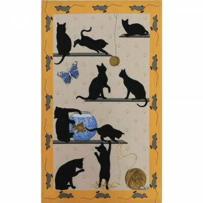 BEAUVILLE French Cute Cat Kitty Kitchen Dish Tea Towel Animal Lover Hand-Printed - Image 1 of 2