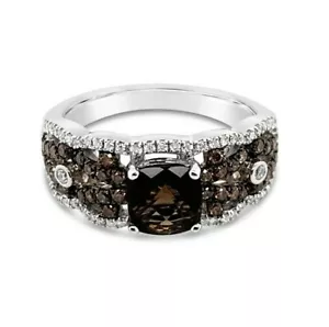 LeVian 14K White Gold Smoky Quartz SI2 Chocolate Diamond 1.17 cts Ring Size 6.5 - Picture 1 of 6