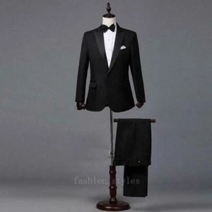 2PCs Mens Formal Blazer Suit Groom Wedding Party Tuxedo Jacket Coat +Pants - Picture 1 of 23