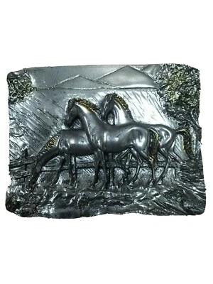 Quadro lastra Argento soggetto cavalli - Immagine 1 di 2