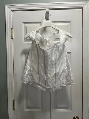 Fredericks of Hollywood Lingerie Bustier Corset Size 44 White Halter Lace Up - Image 1 of 4