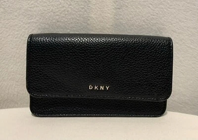 Bolso sin asas DKNY de cuero sintético con guijarros maquillaje cosmético bolso multiusos negro Foto 1 de 4