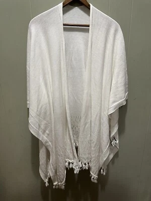 Norm Thompson披肩裹巾毛衣女式OS白色流苏  — 第 1/4 张图片