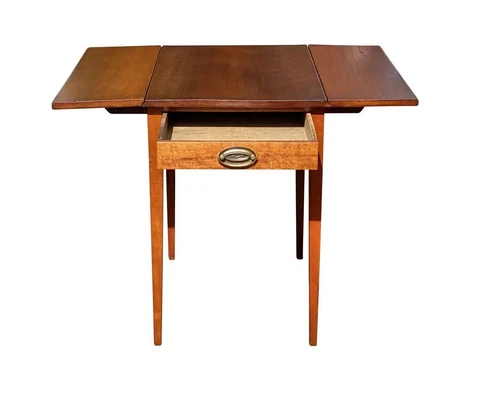 Antique Federal Period Cherry Drop Leaf Table With Drawer Cover