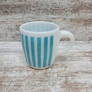 Vintage Hazel Atlas Milk Glass Turquoise Blue Candy Stripe Cup Mug - Picture 1 of 6