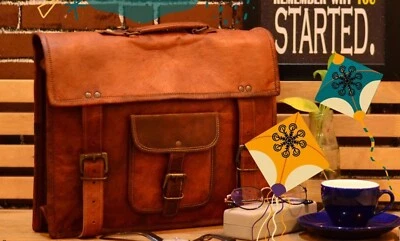 22" Hombres Cuero Vintage Marrón Oscuro Mensajero Bolso Laptop Maletín - Imagen 1 de 4