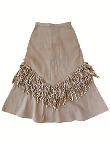 Circle T by Marilyn Lenox Skirt 0 Vintage Western Beige Cotton Fringe Maxi Long - Picture 1 of 7
