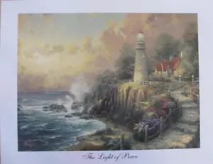 Thomas Kinkade ""La luz de la paz"" estampado de estudio 7x9 faro escena oceánica arte - Imagen 1 de 3