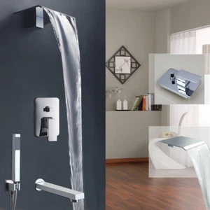 Juego de grifos de ducha cromados en cascada montaje en pared cabeza ancha juego de grifos mezcladores dispersos a mano - Imagen 1 de 8