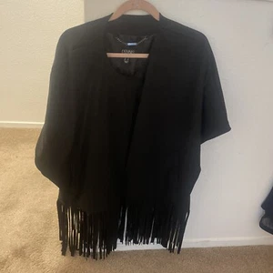 Beautiful Dennis Basso Faux Suede Topper with Fringe Black, Medium NWOT - Picture 1 of 7