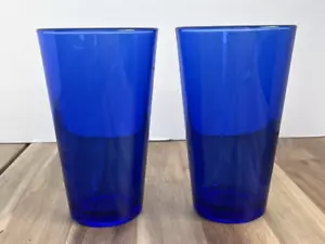Vintage Libbey Cobalt Blue Flare Tumblers Water Pint Size Glasses 16oz Set of 2 - Picture 1 of 7