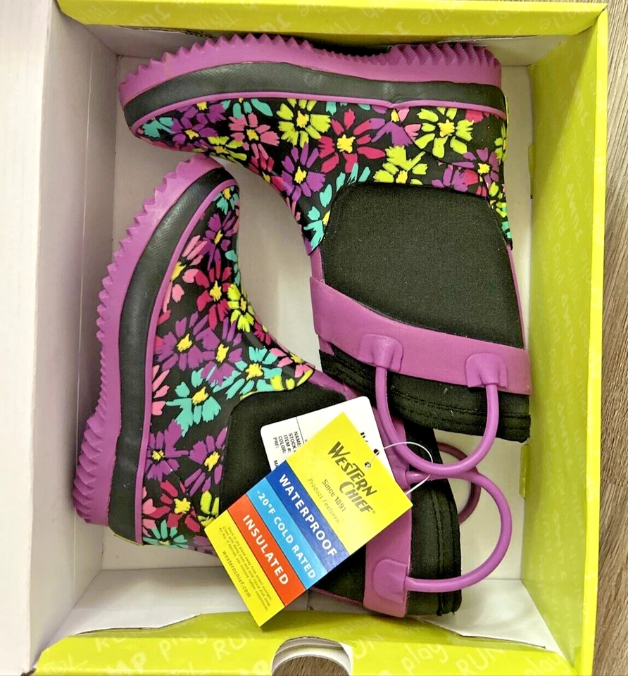 Western Chief Girls AISLADO Flower Power Neopreno Nieve/Lluvia -~Talla 9/10 Foto 1 de 1