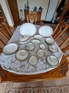 Theodore Haviland Limoges France Blue Ribbon Floral 37 Piece Dinnerware Grouping - Picture 1 of 20