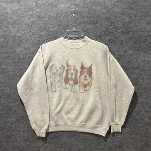 Vintage 90er Unisex Erwachsene grau Hunde Pullover Rundhalsausschnitt Größe Large L FLECKIG WIE ABGEBILDET - Bild 1 von 17