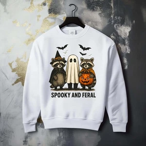 Fall Season Halloween Spooky Feral Raccoon Fun Whimsical Graphic Cozy Sweatshirt - Picture 1 of 2