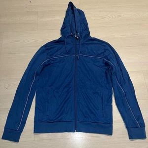 Hugo Boss Hoodie Mens Medium Blue Side Pockets Regular Fit Drawstring Full Zip - Picture 1 of 16