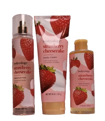 bodycology strawberry cheesecake FRAGRANCE MIST 8 oz, BODY CREAM 8 oz, Bath Oil - Image 1 of 4