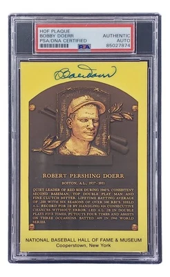 Tarjeta placa firmada por Bobby Doerr 4x6 Boston Red Sox HOF PSA/DNA 85027874 Foto 1 de 3