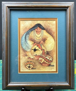 G.E. Mullan Pueblo Frau arbeitet auf Keramik - Lithographie - individuell gerahmt & mattiert - Bild 1 von 7