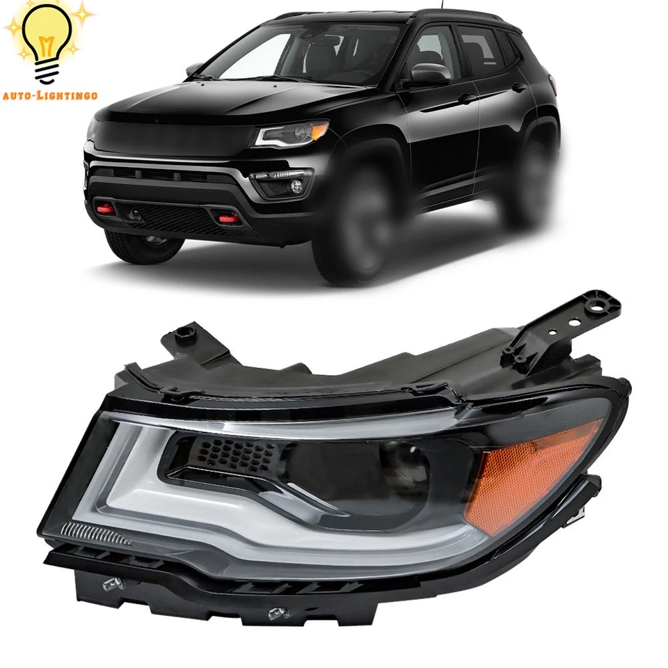 Left Side Headlight For 2017-2021 Jeep Compass HID/Xenon Headlamp LED DRL Black - Image 1 of 4