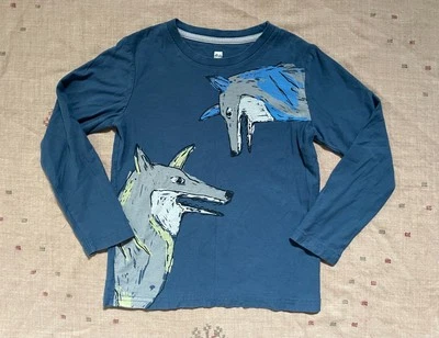 Camisa manga larga con gráfico de lobo azul Tea Collection, talla 6 Foto 1 de 3