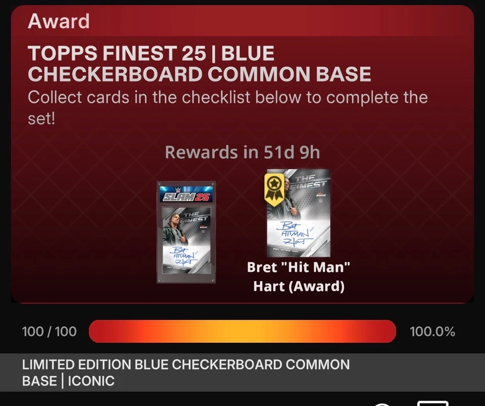 WWE Topps Slam DIGITAL Finest ENTIRE Iconic SET 100 LIMITED /149 Card HART AWARD - Image 1 of 1