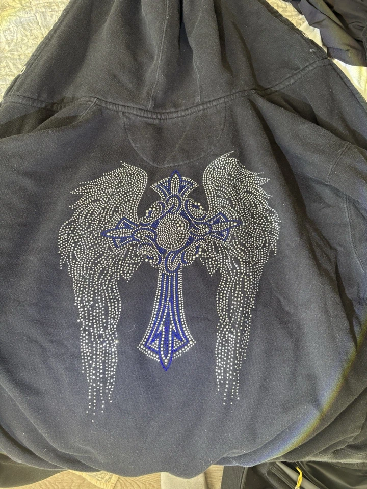 Rhinestone Cross Angel Wings Hoodie Black - Image 1 of 1