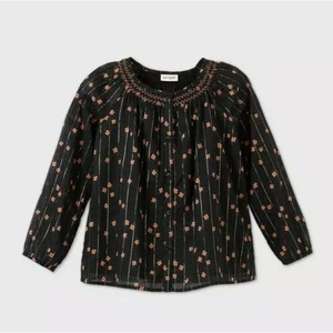 Cat & Jack Black Floral Blouse Small (6-6X) - Picture 1 of 7