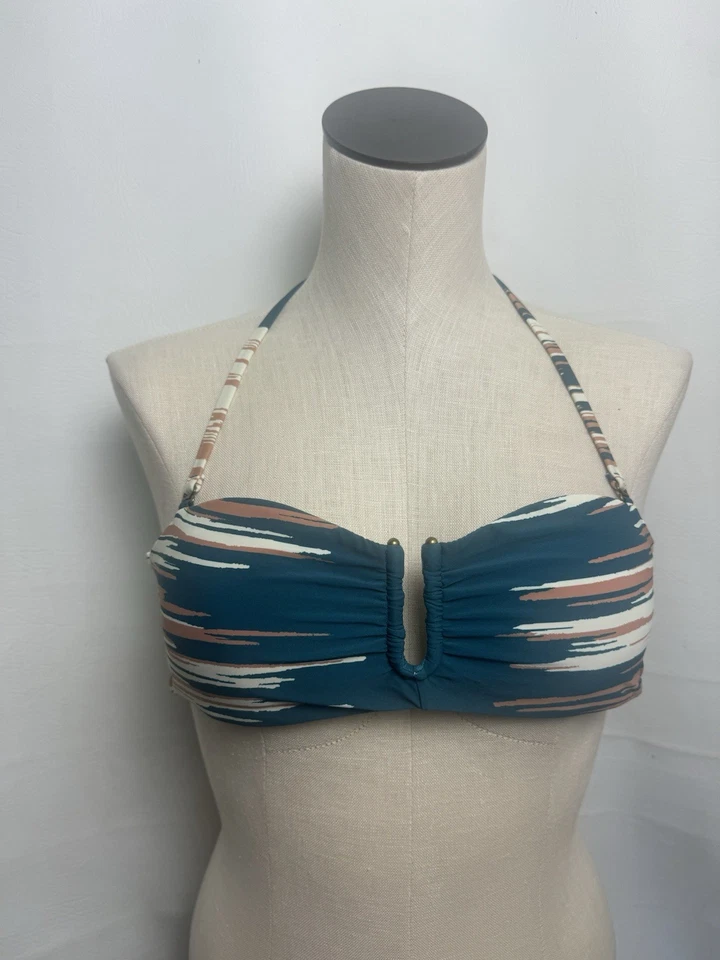 Top de bikini rojo Carter verde azulado y blanco acolchado envolvente alrededor del cuello nuevo sin etiquetas pequeño Foto 1 de 4