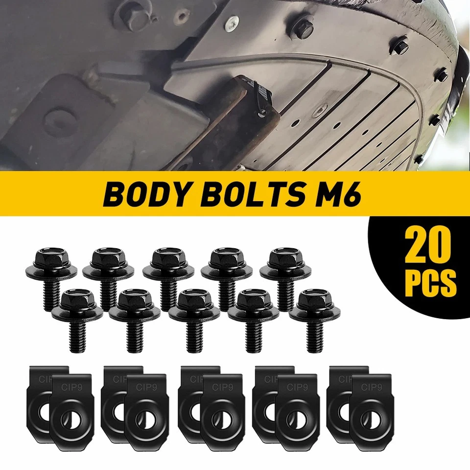 Juego de 20 piezas de pernos y clips de tuerca en U largos para carrocería Ford M6 1,0x20 mm 10 mm hexagonales Foto 1 de 4