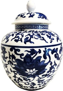 Blue and White Porcelain Helmet-Shaped Temple Jar or Vase, 3 sizes available - Picture 1 of 18