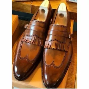 Premium Slip-on Men Penny Loafer Fringe Loafer Men Bespoke Shoe Moccasin For Men - Picture 1 of 7