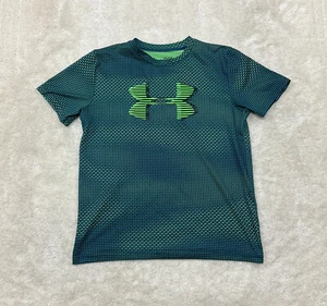 Under Armour Heat Gear Boys Size L Short Sleeve Green Athletic Shirt Logo - Picture 1 of 10