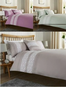Bibury Pleated Lace Duvet Cover Double King Silver Duck Egg Bedding Set - Picture 1 of 4