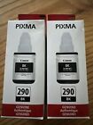 2 New & Sealed Genuine Canon PIXMA 290BK Black 135ml Ink Bottles / 1595C006(AA)